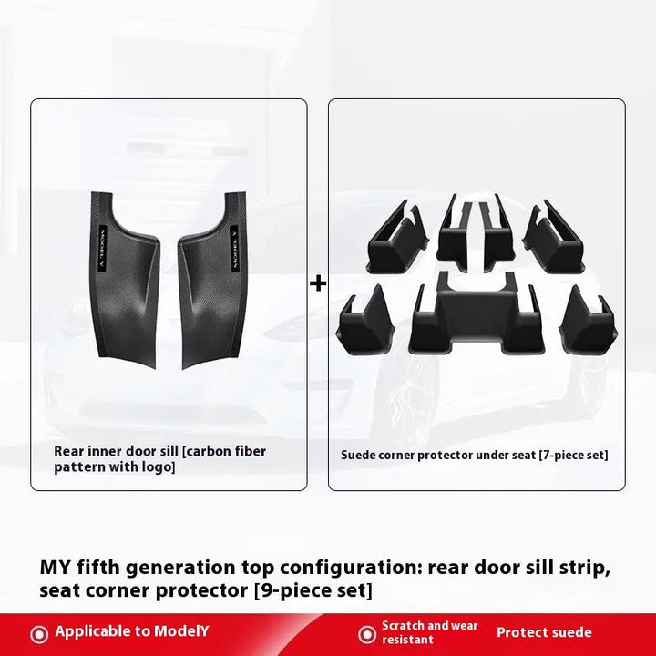 Tesla Model 3Y Carbon Fiber Door Sill Protectors – Corner Guards & Under - Seat Trim Set - Modxgear