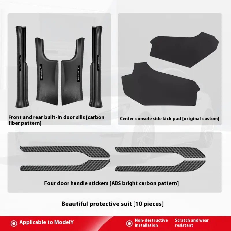 Tesla Model 3Y Carbon Fiber Door Sill Protectors – Corner Guards & Under - Seat Trim Set - Modxgear