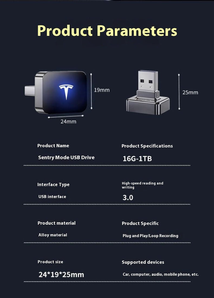 Tesla Model Y Dash Cam USB Flash Drive - Compatible with S Entry Model, 3.0 High Speed USB for H D Video Recording and Secure Storage - Modxgear